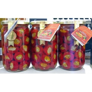 Ardei tip Peperini ("peperoncini ripieni") umpluti cu o delicata crema de ton, anghinare, capere și măsline 1500 g de la INAUDI.