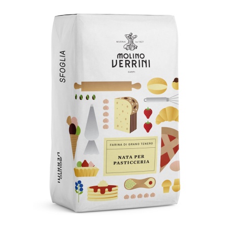 Făină Premium tip "00" Nata Per Pasticceria SFOGLIA W 340/360 - P/L 0.55-0.65  la sac de 25 kg – Molino Verrini - Pret de importator!